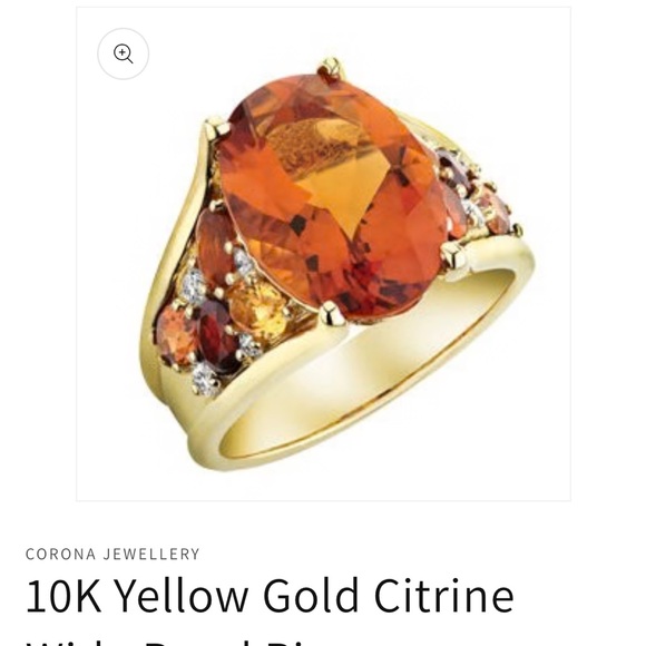 Elegant 10k Gold Citrine Wide Band Ring Size 7 - Picture 8 of 9